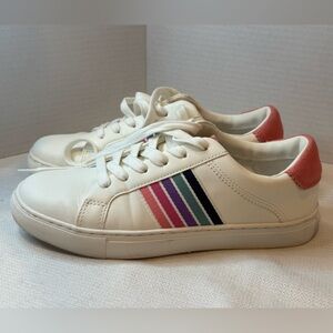 J. Crew Polyurethane Fashion Striped Lace Up Sneakers White Pink Size 7H EUC